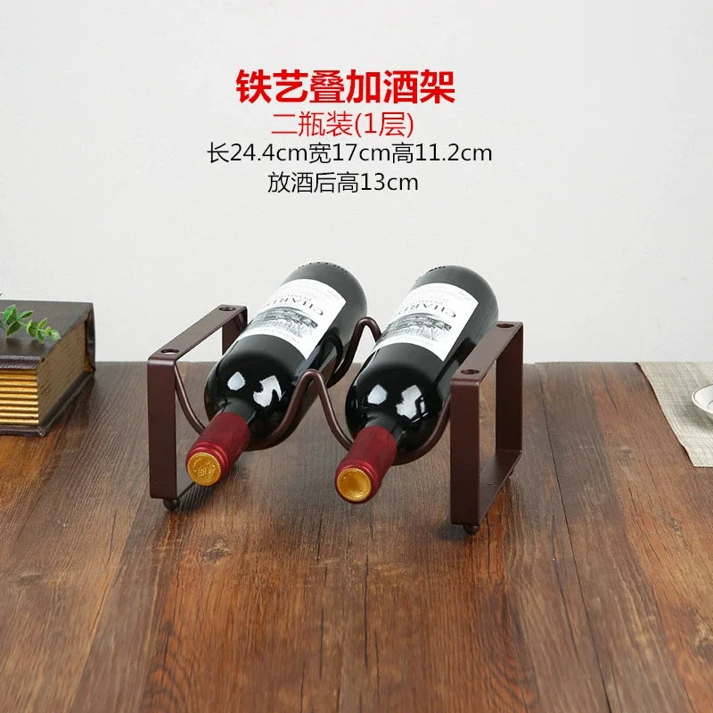 1UD Soporte creativo vintage de alambre para vino, estante de exhibición de vino, soporte de almacenamiento para botellas, accesorio para el hogar, capacidad para 2-5 botellas, estante para vino