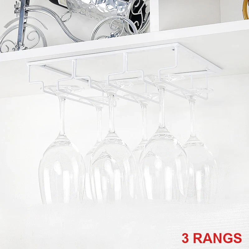 Porte-verres suspendu sous étagère, blanc, 3 rangs