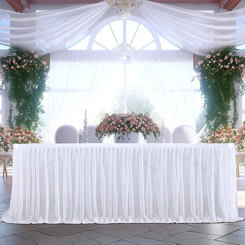 Falda de mesa de tul para mesa rectangular de 14 pies, falda de mesa con volantes semitransparente para decoración de manteles en banquetes, fiestas y bodas