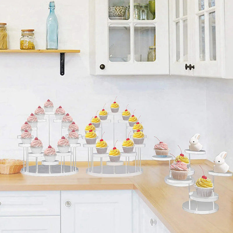 ABUN-Set de 4 soportes redondos de acrílico para cupcakes-Soporte premium para cupcakes, expositor de cupcakes, soporte para postres, bandeja para repostería