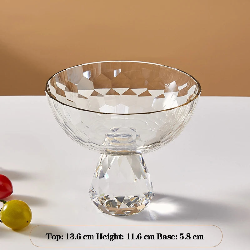 Plato de fruta de cristal transparente, bandeja con pedestal de lujo ligero para aperitivos y postres, bandeja de almacenamiento para entrada, plato decorativo para el hogar