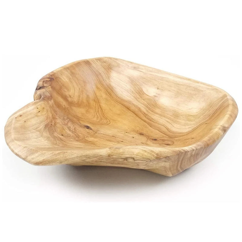 Ensaladera de madera para frutas, cuenco tallado a mano de raíz, frutero decorativo de madera real para salón, 15-19 cm