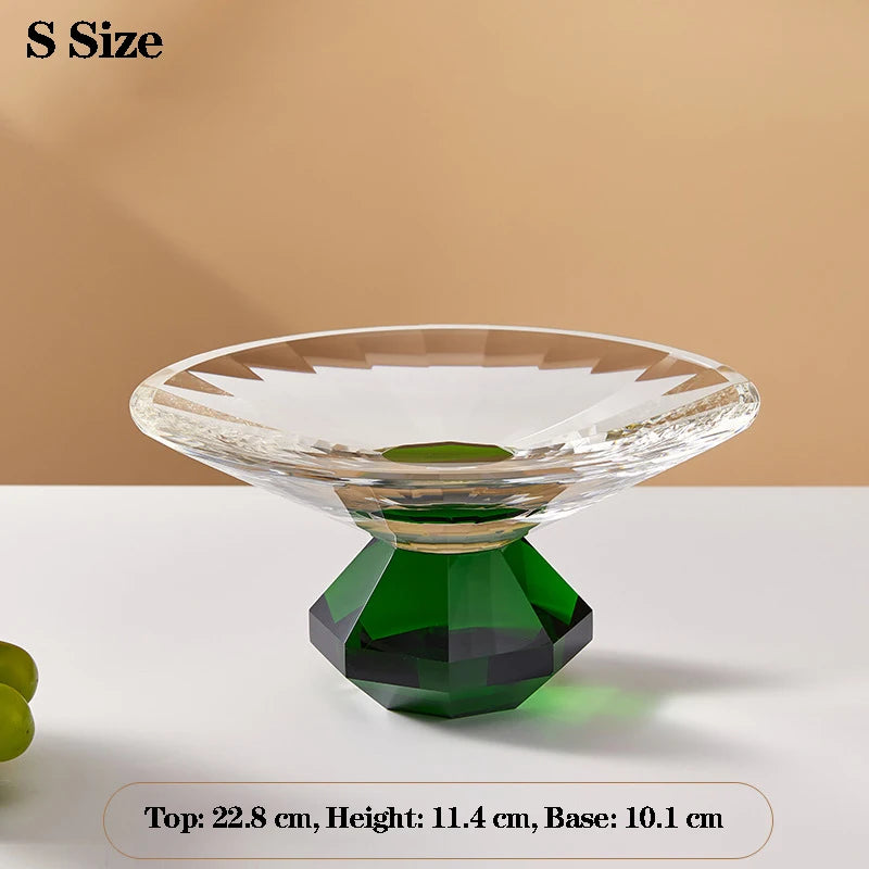 Plato de fruta de cristal transparente, bandeja con pedestal de lujo ligero para aperitivos y postres, bandeja de almacenamiento para entrada, plato decorativo para el hogar