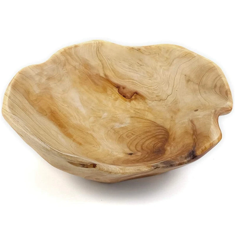 Ensaladera de madera para frutas, cuenco tallado a mano de raíz, frutero decorativo de madera real para salón, 15-19 cm