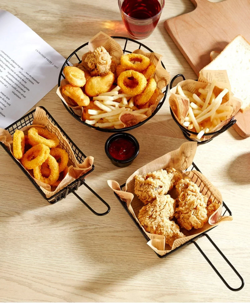 Cesta para patatas fritas, cubo para aperitivos, cesta para pollo frito, cesta de almacenamiento para patatas, cesta para freír alimentos, colador de aceite, recipiente de vajilla creativo