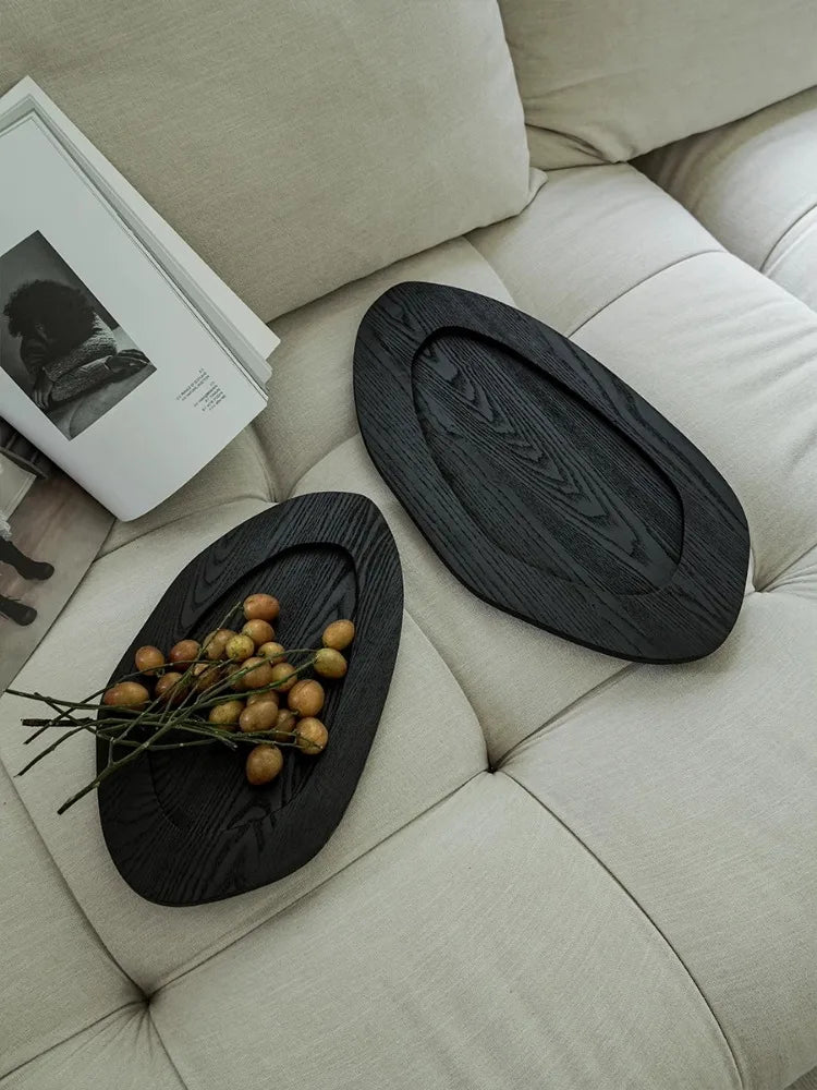 Bandeja de madera maciza estilo Wabi-Sabi Ahunderjiaz, bandeja vintage irregular para frutas y postres, decoración del hogar, accesorios de fotografía