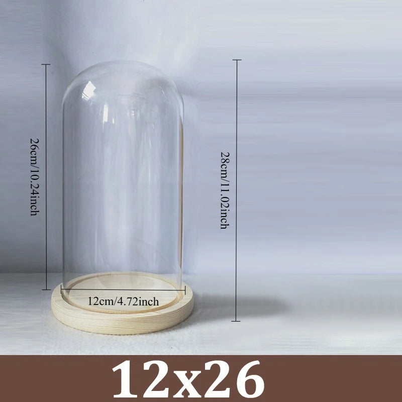 Cúpula de cristal transparente con base de madera maciza, tarro de exhibición para centros de mesa de comedor y decoración de bodas en el hogar u oficina