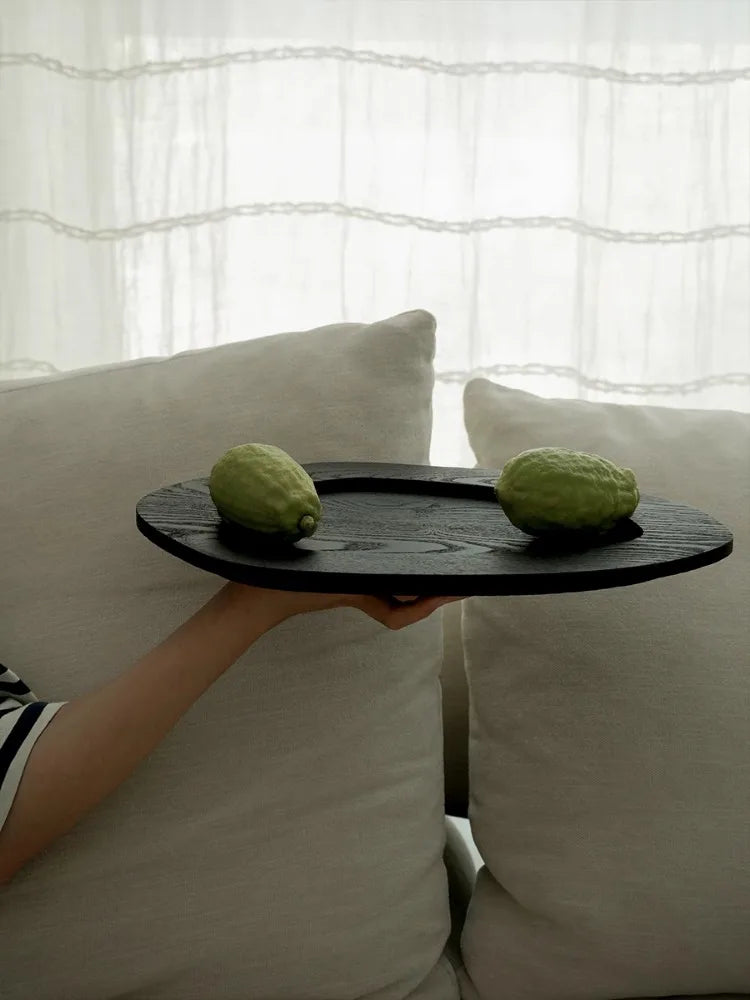 Bandeja de madera maciza estilo Wabi-Sabi Ahunderjiaz, bandeja vintage irregular para frutas y postres, decoración del hogar, accesorios de fotografía