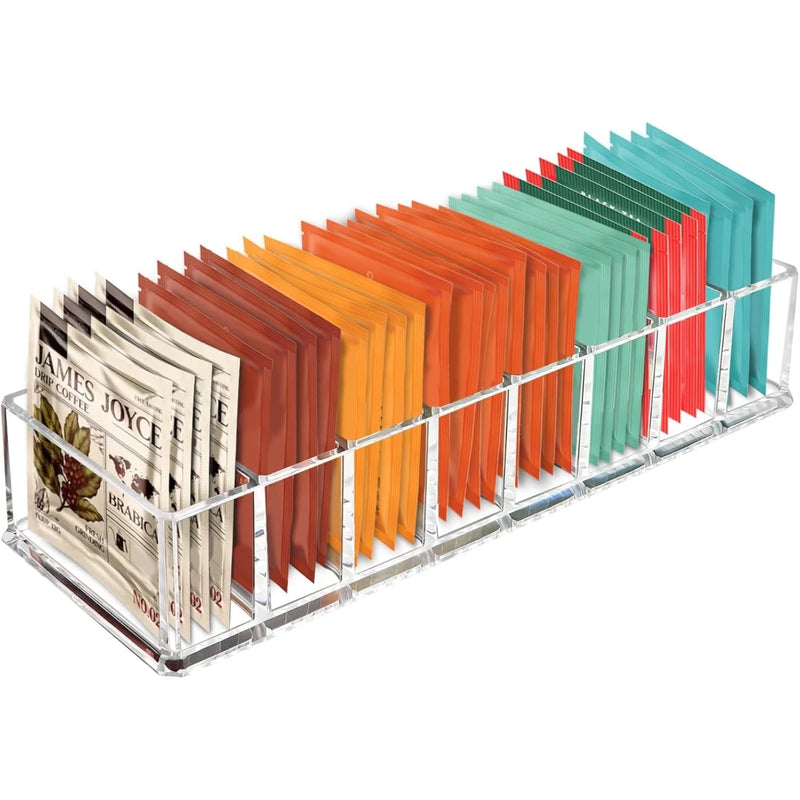 Organizador de bolsitas de té, soporte de acrílico transparente para té, almacenamiento de sobres de té para cajón, despensa, cocina, armario, encimera, 1 unidad