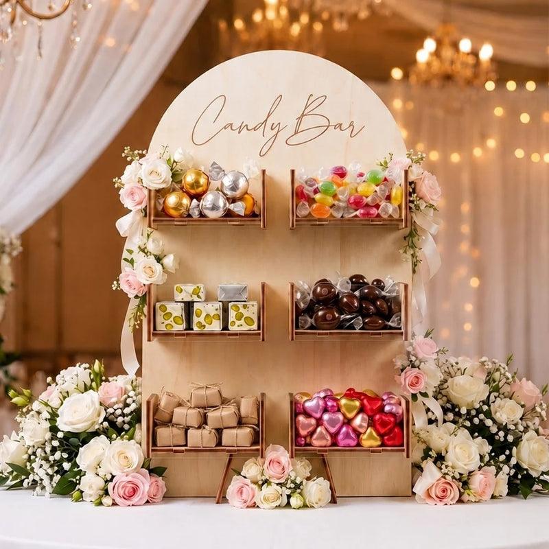Présentoir Bonbon Bois 6 Compartiments Mariage