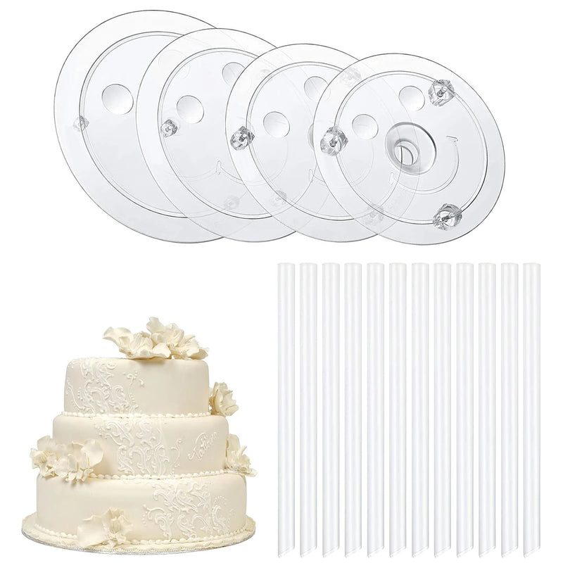 Varillas de soporte para tartas con bases para tartas, platos separadores de plástico blanco para elegantes tartas de varios pisos en fiestas