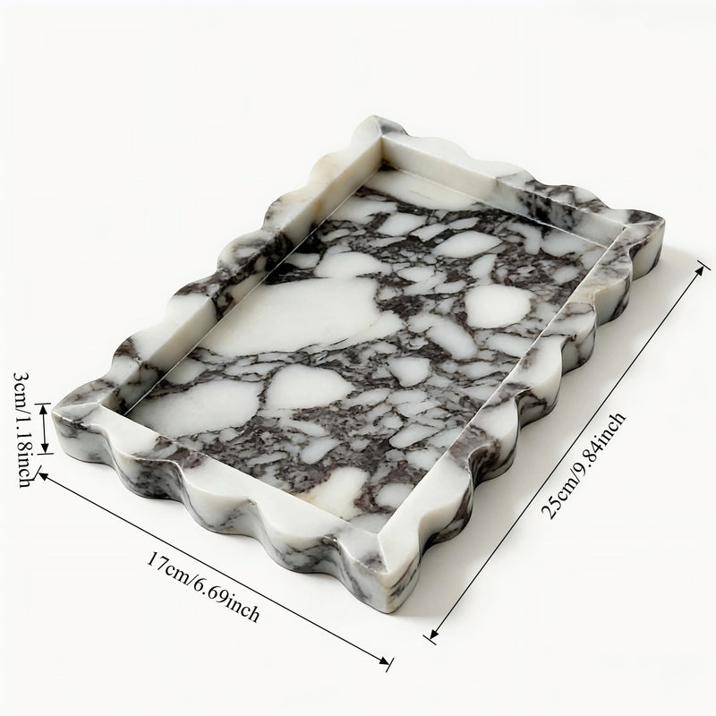 Bandeja de mármol decorativa para tocador, rectangular con borde festoneado, organizador de joyas y decoración para el hogar de piedra Calacatta Viola