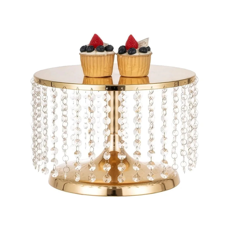 Présentoir Gâteau Doré à Perles Cristal