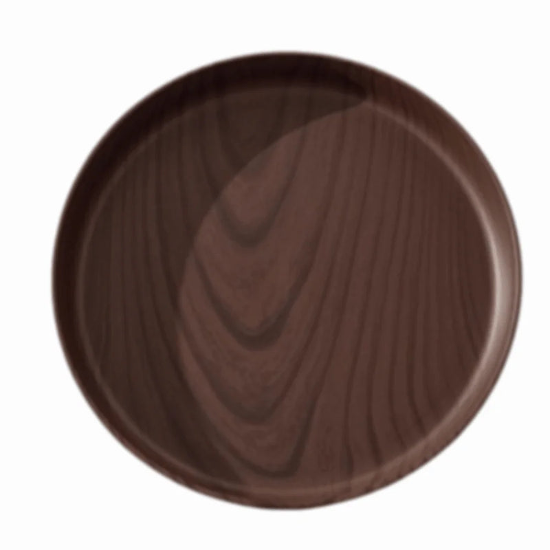 Bandeja de imitación de madera, nueva, de 20/26/32/38 cm, hecha a mano, forma redonda, bandeja de servir de imitación de madera, bandeja de plástico para comida, para servir el desayuno