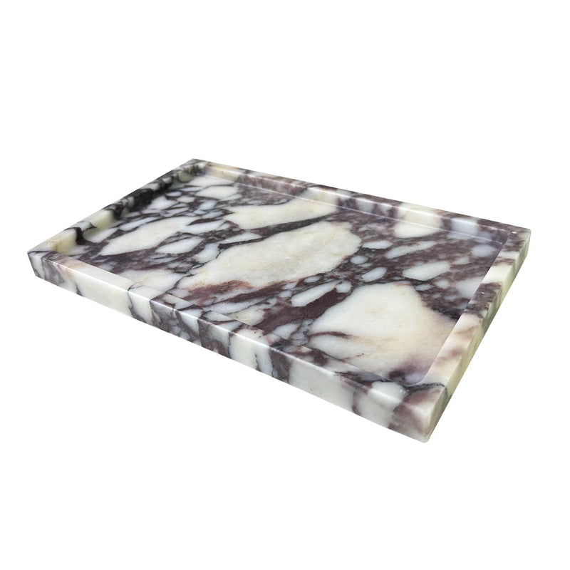 Bandeja de tocador de mármol natural de 10"x6", bandeja de piedra de mármol Calacatta Viola auténtica para baño/cocina/tocador
