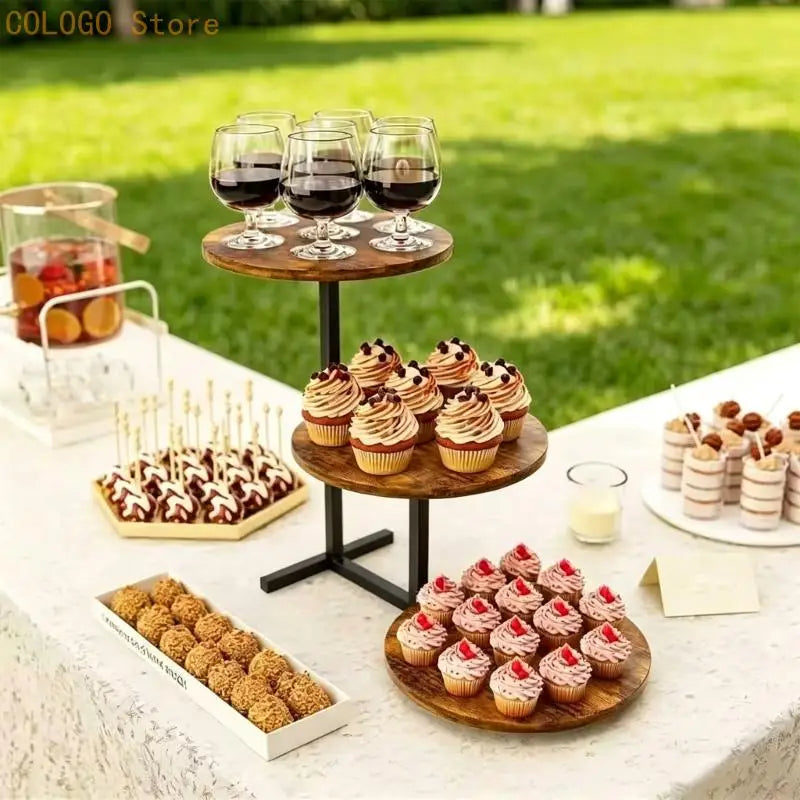 Présentoir Gâteau à Étages Bois Noir