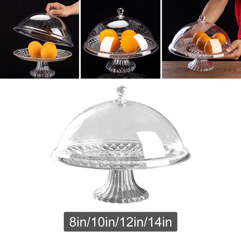 Plato para pasteles con tapa, bandeja duradera para pasteles, bandeja para aperitivos, engrosada, transparente, portátil, a prueba de polvo, soporte para pasteles para festivales y cocinas