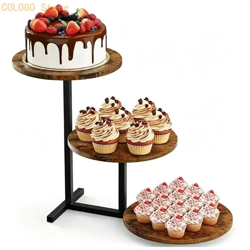 Présentoir Gâteau à Étages Bois Noir