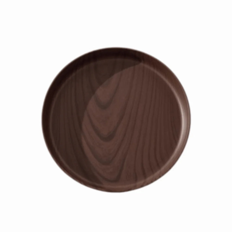 Bandeja de imitación de madera, nueva, de 20/26/32/38 cm, hecha a mano, forma redonda, bandeja de servir de imitación de madera, bandeja de plástico para comida, para servir el desayuno