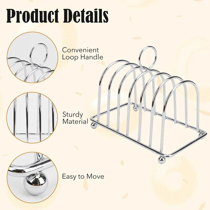 Rejilla para tostadas de acero inoxidable, soporte para 6 rebanadas de pan con asa, organizador de tostadas y soporte para servir.