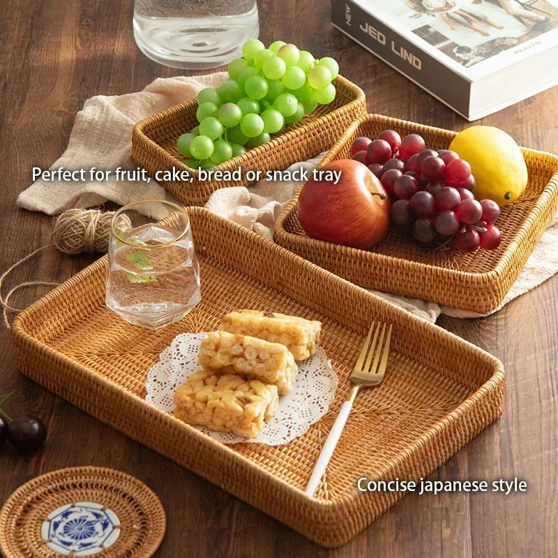 Nueva cesta de almacenamiento tejida a mano, bandeja de almacenamiento de ratán, cesta de mimbre, cesta para pan, frutas, desayuno, té, picnic, cesta de almacenamiento para cocina