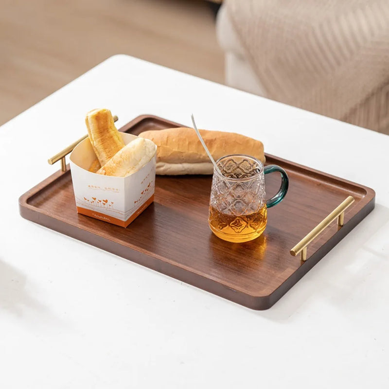 Plateau de Service Bois Poignées Dorées