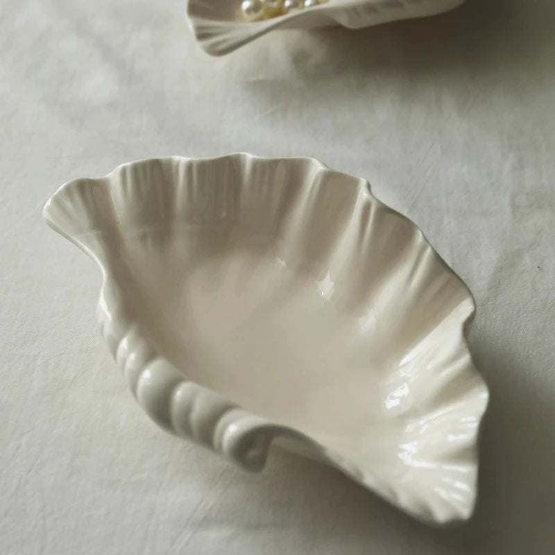 Plato de cerámica retro con forma de concha, plato para frutas y aperitivos, bandeja para cena, juego de vajilla, plato para guardar joyas, regalo de vajilla
