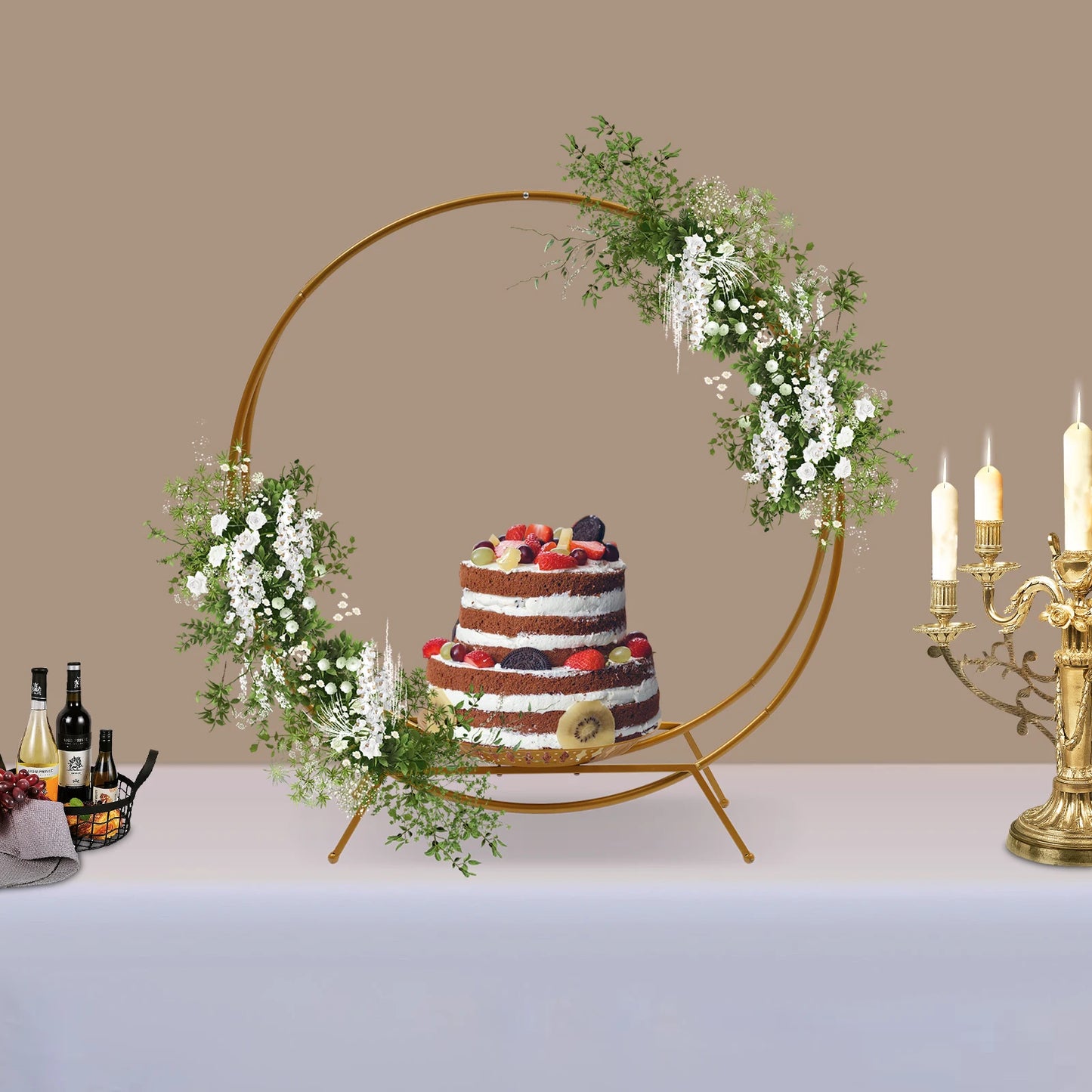 Présentoir Gâteau Métal Doré Mariage Double Anneau