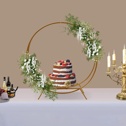 Présentoir Gâteau Métal Doré Mariage Double Anneau
