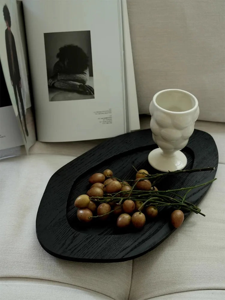Bandeja de madera maciza estilo Wabi-Sabi Ahunderjiaz, bandeja vintage irregular para frutas y postres, decoración del hogar, accesorios de fotografía