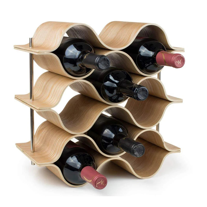 Botellero de madera para vino, estante de almacenamiento para restaurante, bar, mesa, botellero de madera maciza, estante creativo ondulado simple, estante para licores, adornos, regalo
