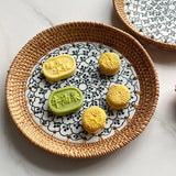Plateau Rotin Céramique Fruits Gâteau