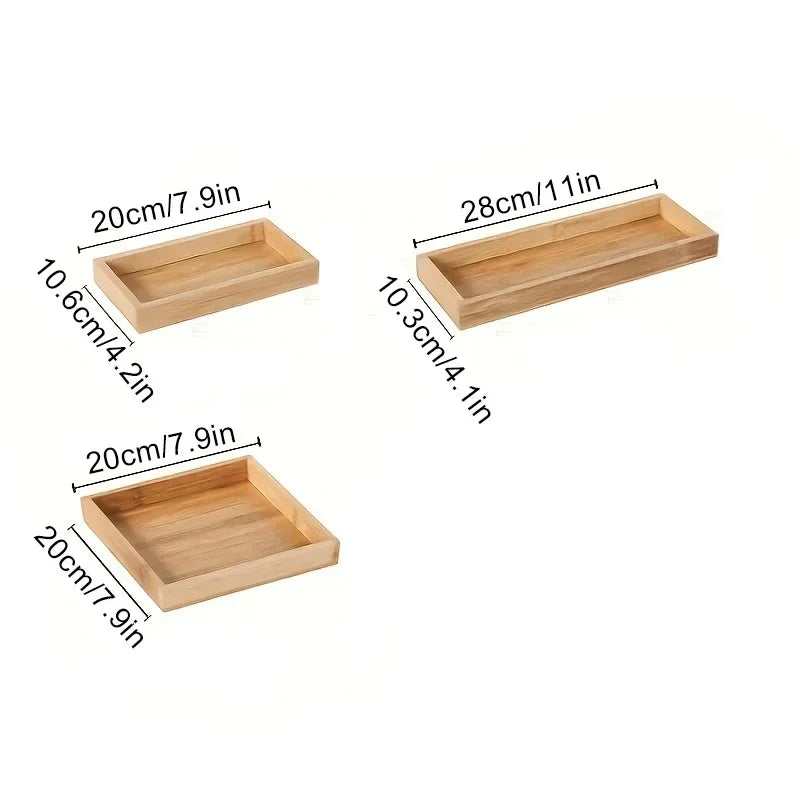 Bandeja de té rectangular de MADERA Bandeja de servicio de madera Plato Fruta Pan Comida Bandeja de almacenamiento Soporte de vajilla Suministros de cocina para el hogar