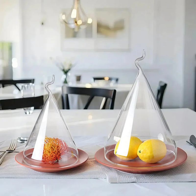 Tapa de cristal moderna y creativa para pasteles, cubierta de cristal para postres, pan, frutas y cocina, bandeja de degustación para exposición en pastelería