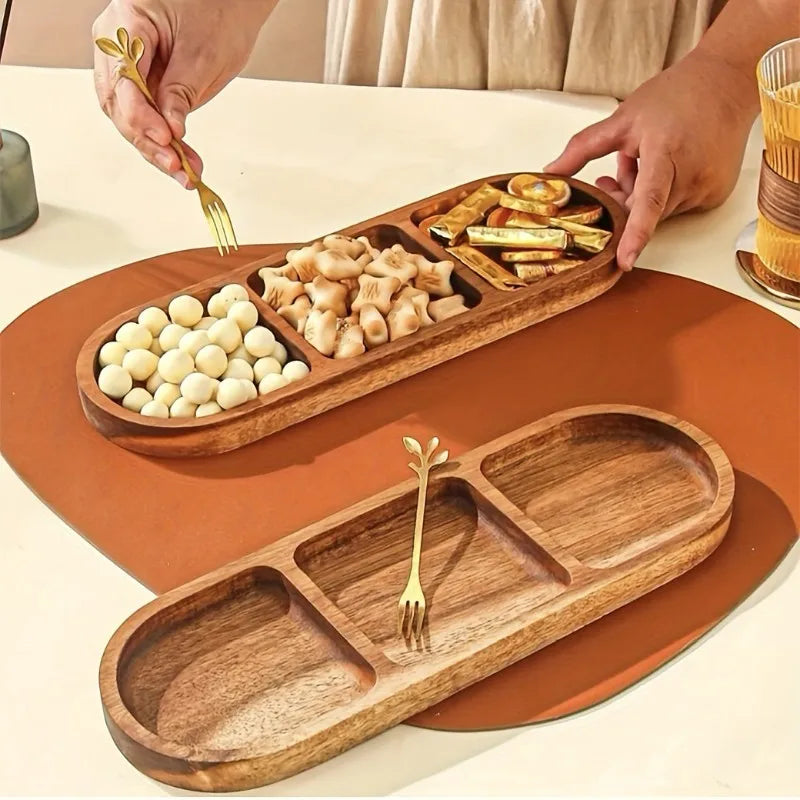 AFOURT-Bandejas de desayuno de madera de acacia con divisores-Diseño minimalista moderno, estilo decorativo y bandejas de vajilla