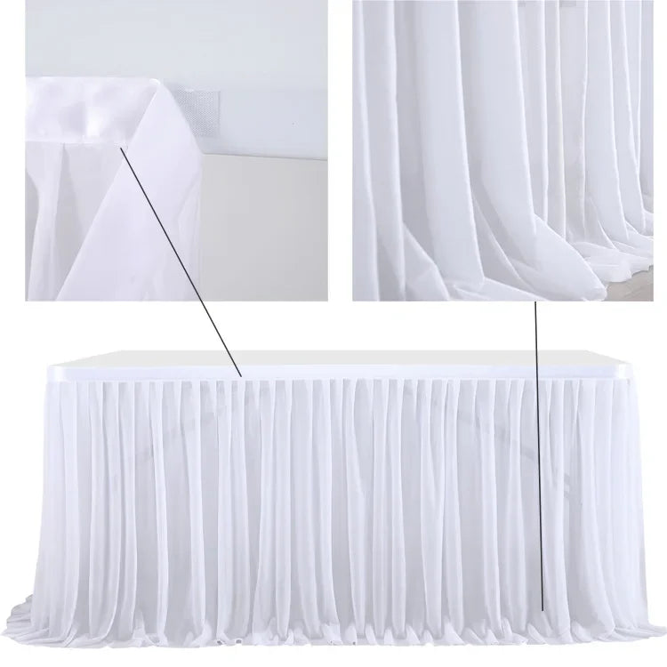 Falda de mesa de tul para mesa rectangular de 14 pies, falda de mesa con volantes semitransparente para decoración de manteles en banquetes, fiestas y bodas