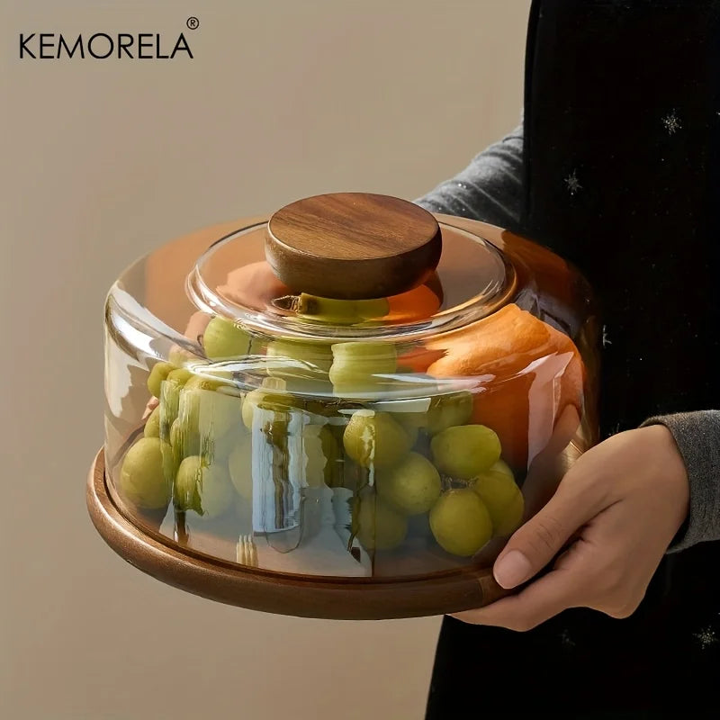 Cloche à Gâteau Bois et Verre