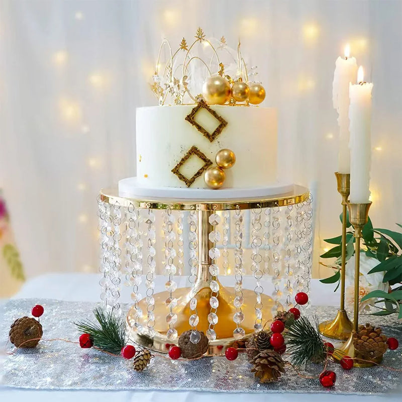 Présentoir Gâteau Doré à Perles Cristal