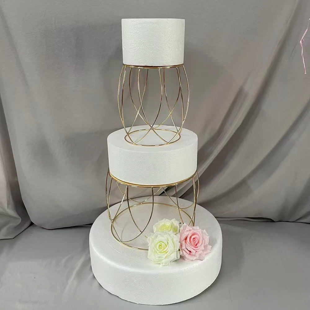Présentoir Gâteau Métal Doré Mariage Élégant