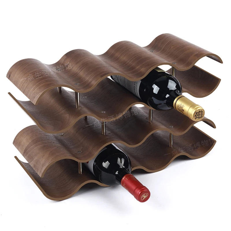 Botellero de madera para vino, estante de almacenamiento para restaurante, bar, mesa, botellero de madera maciza, estante creativo ondulado simple, estante para licores, adornos, regalo