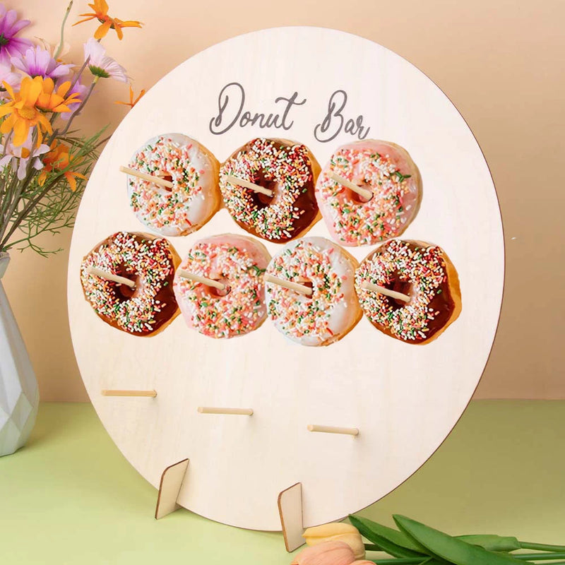 Soporte para donas, expositor de pared para donas, tablero de madera reutilizable con clavijas para despedidas de soltera, cumpleaños, bodas y decoración de mesas de fiesta