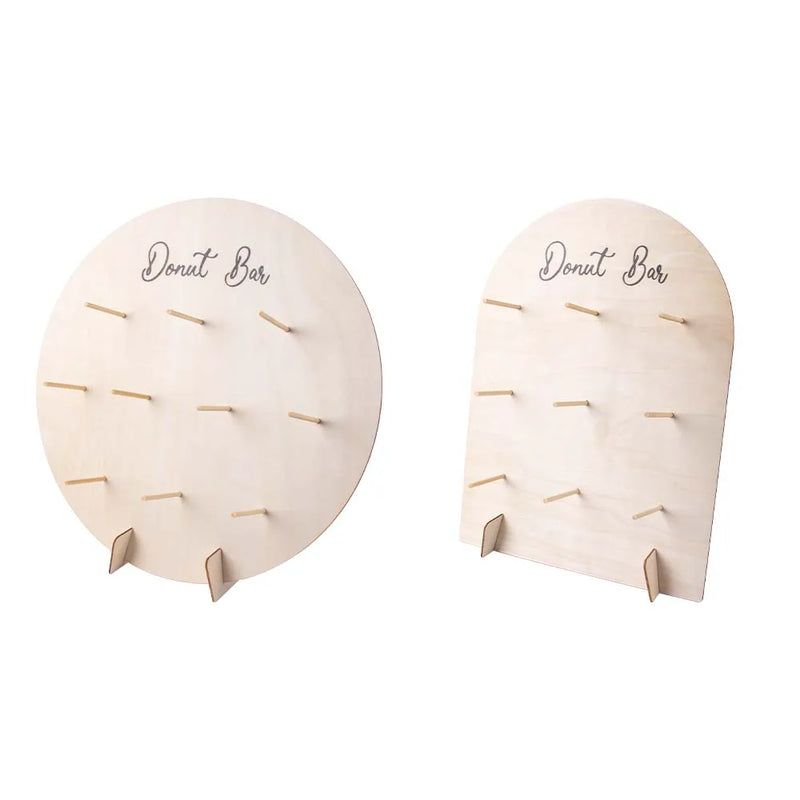 Soporte para donas, expositor de pared para donas, tablero de madera reutilizable con clavijas para despedidas de soltera, cumpleaños, bodas y decoración de mesas de fiesta