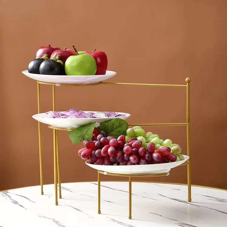 Présentoir Gâteau Rotatif 3 Étages Céramique Doré