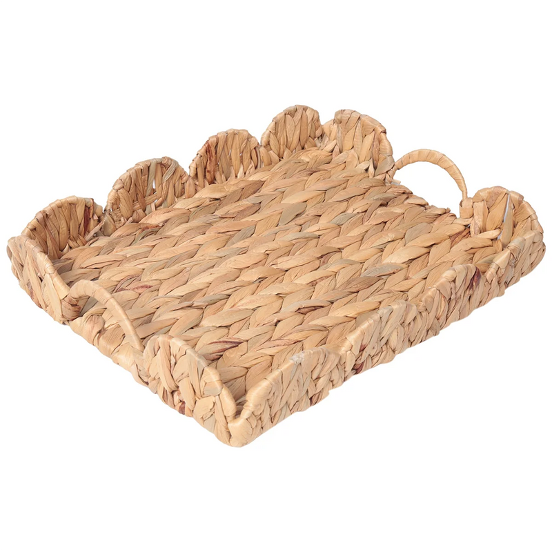 ¡Sorprendente! Bandeja rectangular con borde festoneado, bandeja rectangular con asas integradas, bandeja decorativa para mesa de centro