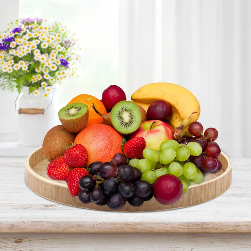 Bandeja de servicio de madera para té, frutas, dulces, comida, decoración del hogar, vajilla redonda, ensalada, plato de postre, accesorios de cocina