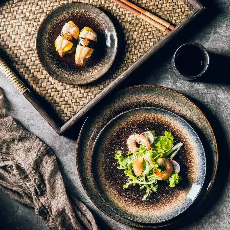 Plato de cena de cerámica japonesa, bandejas para bistec de estilo occidental, vajilla para desayuno y cena