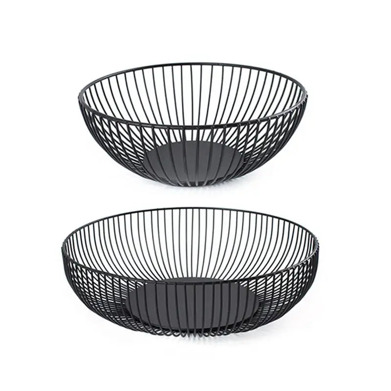 Cesta de almacenamiento negra creativa, cesta europea para frutas, aperitivos y dulces, decoración de escritorio, dormitorio y cocina, cesta de frutas de hierro hueca