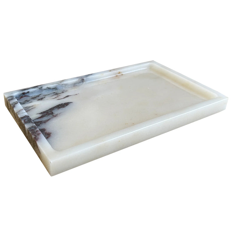 Bandeja de tocador de mármol natural de 10"x6", bandeja de piedra de mármol Calacatta Viola auténtica para baño/cocina/tocador