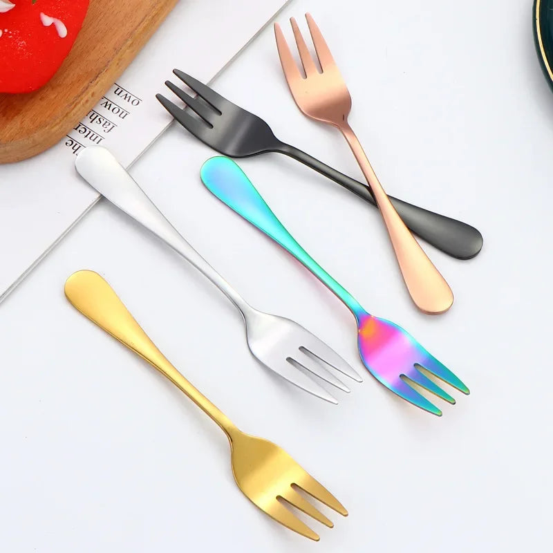 Juego de 6 tenedores para fruta y postre, pequeños y delicados para recibir invitados, set de mini tenedores de acero inoxidable