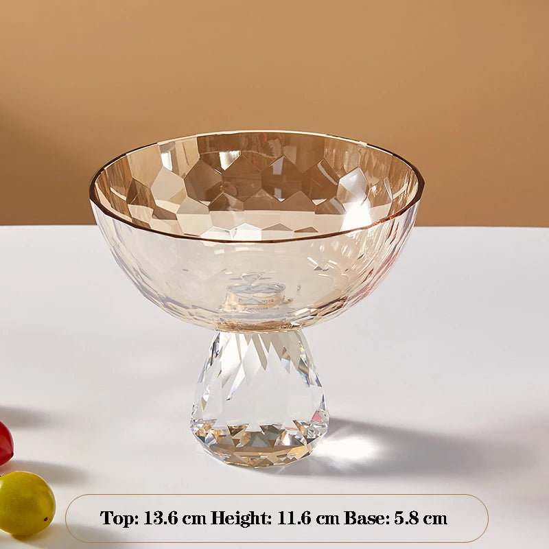 Plato de fruta de cristal transparente, bandeja con pedestal de lujo ligero para aperitivos y postres, bandeja de almacenamiento para entrada, plato decorativo para el hogar